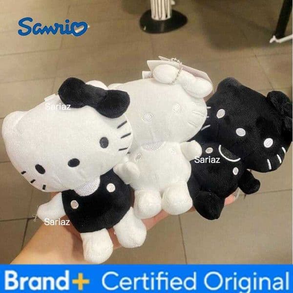 Sanrio Heart shaped plush keychain KT doll cute 50th anniversary pure black and white Hello Kitty pendant for girls H260421
