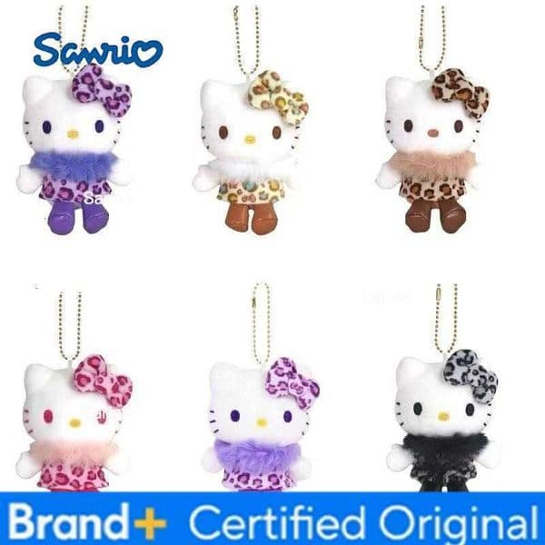 Sanrio leopard print series Hello Kitty Plush Pendant Keychain 50Th Brown purple Leopard Kitty cat Stuffed Doll bag Accessories H260421
