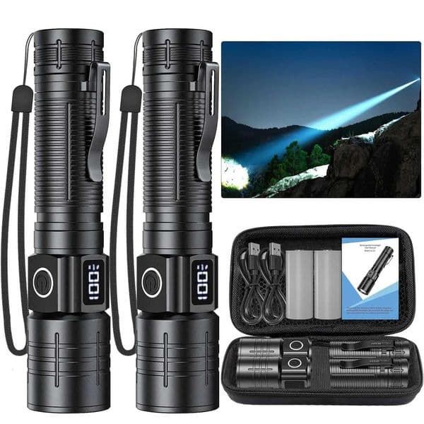 D Flashlight High Powered High Lumens Super Bright Tactical Flashlight Rechargeab Flashlights High Lumens 6 Modes ZoomablT260421