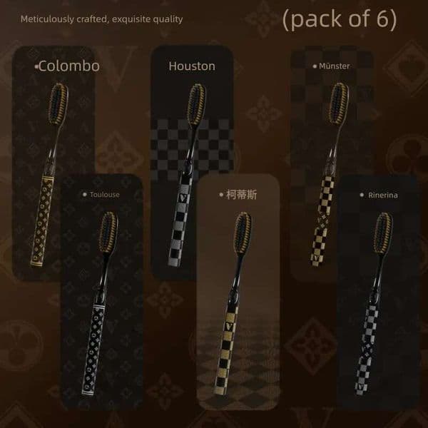 6-Pack Box High Checkerboard Household Wide Extra Long Head Ultra-fine Soft Bristle Toothbrush ddmythur