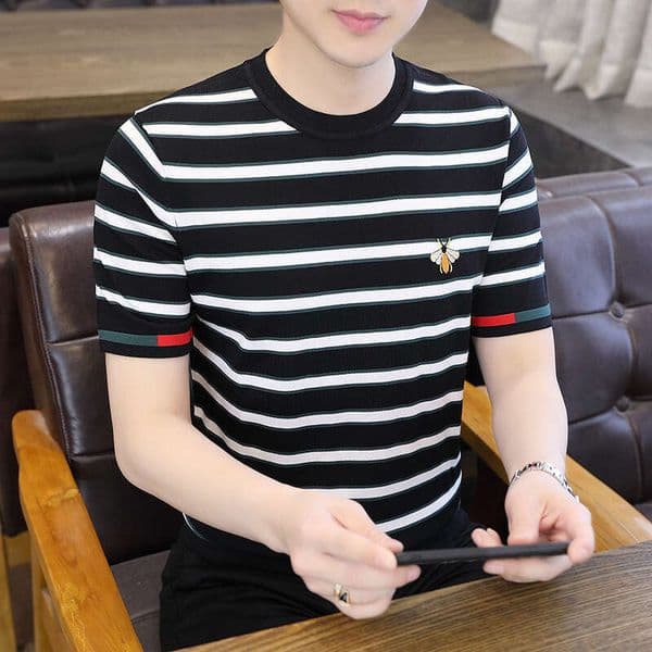 Luxury Shirt New Summer Knit Round-Neck High-Quality Men's Trendy Fashion Base Shirt Sweater Short-Sleeve T-Shirt