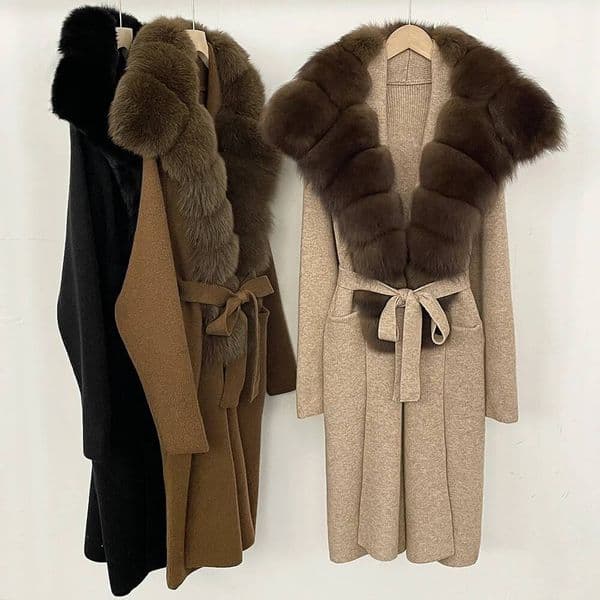 26ss SANRAN OFTBUY Women Cardigan Real Fur Coat and Sweaters Female Clothing Women's Oversize Lace Sweater Long Knitwear