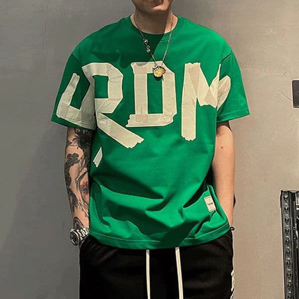 Summer Casual All-match Trend Korean Fashion Short Sleeve Round Neck Solid Color Letter Printed Loose Fashion Youth T-shirt 260421
