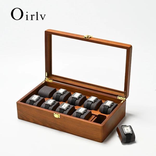 Oirlv 10 Grids Watch Box Wooden Jewelry Box Watch Organizer Case Men Women Mechanical Watchs Storage Case Wristwatch Display Box 260418