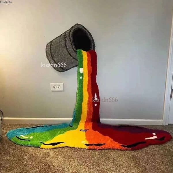 60cm Rainbow Art Cartoon Carpet Fake Fur Anime Home Soft Fur Carpet Children's Girls Bedroom Living Room or Mat Door Mat Decorative Foot Mat
