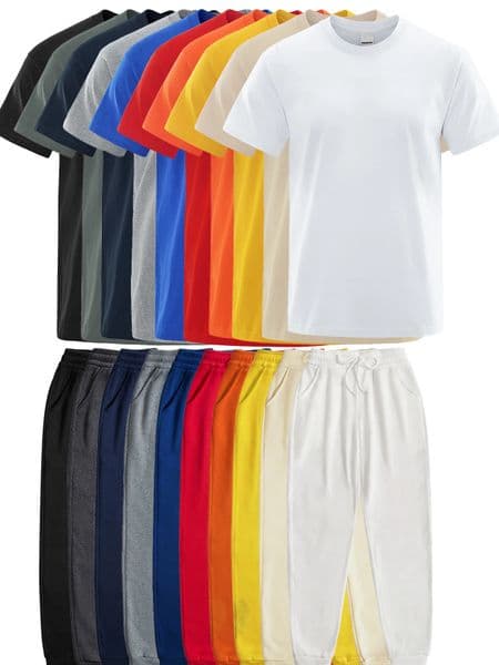 Mens sportswear Set cotton solid color breathable short-sleeved loose comfortable sweatpants casual fashion couple clothes 260420
