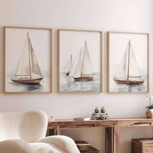 Watercolor Sailboat Print Set Coastal Nautical Wall Art Canvas Poster Prints Home Bedroom Living Decoration Room Gift 26H0421