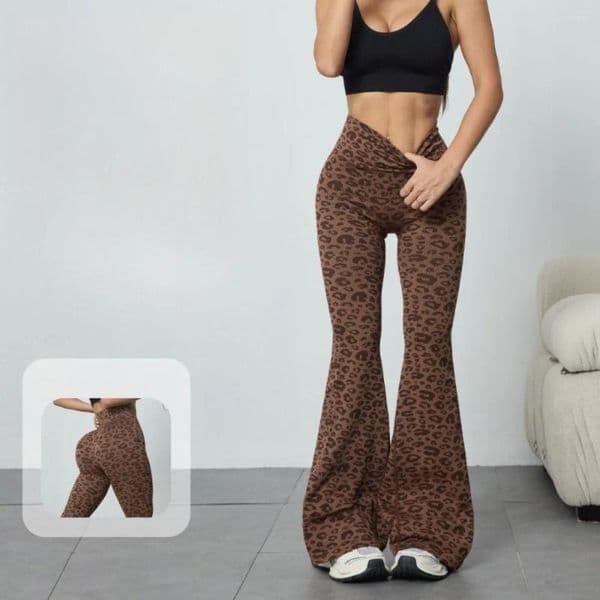 Women's Leggings Women Gym Flare Pants Sportswear Casual Leopard Print Running Fitness Tracksuit Female Tights Slim Yoga Long Trousers