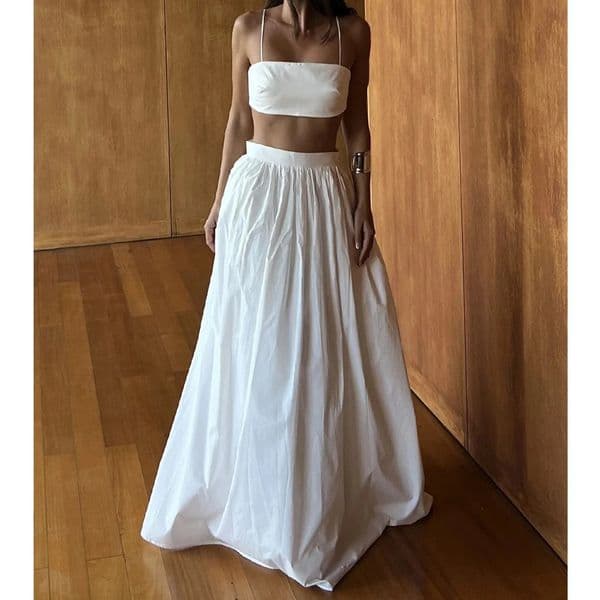 Women Summer Two Pieces Suits Sleeveless 100 Cotton Tank Top With Long Skirt Two Pieces Women Sets Boho Ladies Outfits 260421