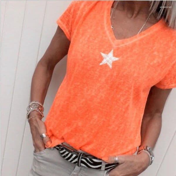 Shirt Women's T-shirt 3d Stars Print V-neck Tops Plus Size Casual Short-sleeved Fashion Harajuku Loose For Women Y2k Clothing
