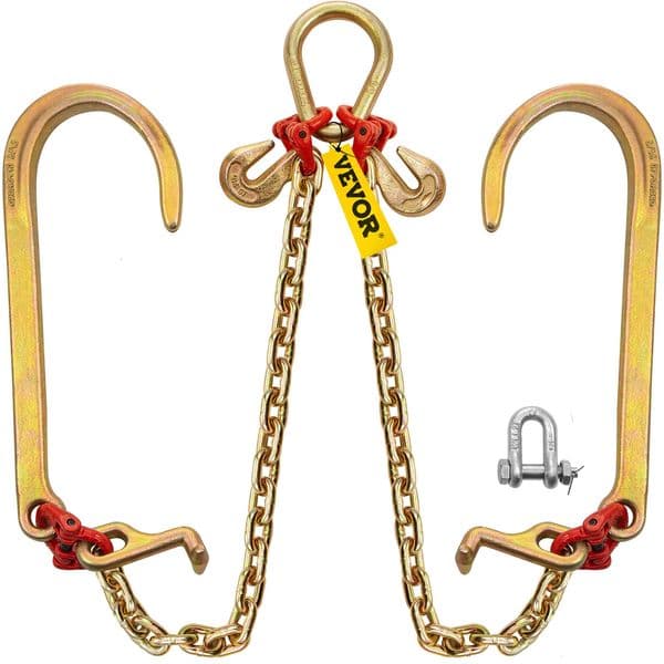 SucceBuy G80 V Bridle Chain 516 x 2 Towing with 15 J T Grab Hooks for Flatbed Truck Transport 260420
