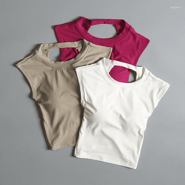 Active Shirts Sexy Short Backless Fixed Chest Pad Sports T-shirt Vest Women's Tight Fitting Quick Drying Slimming Yoga Suit Top Clothing