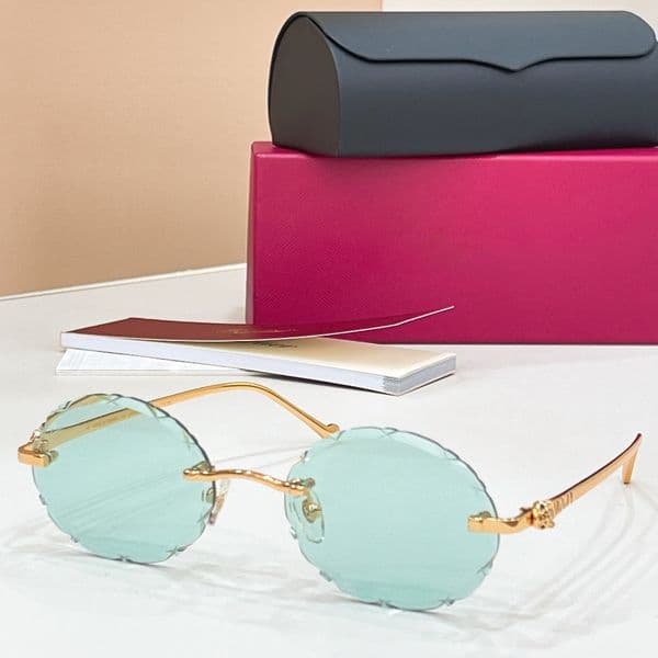 Sunglasses For Men Women Summer 01595 Popular Designer Stylish Outdoor Catwalk Leisure Style Anti Ultraviolet UV400 Plate Round Frameless Glasses Random Box