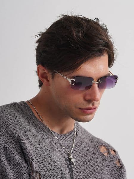Ruiao 2026 rimless sunglasses UV400 fashion square metal glasses for men women ner mans sun shades outdoor 260421