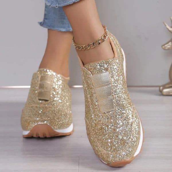 Autumn Fashion Slip-on Low-heeled Womens Sneakers Gold Silver Trend Sport Shoes Ladies Outdoor Casual Walking Shoes 260420