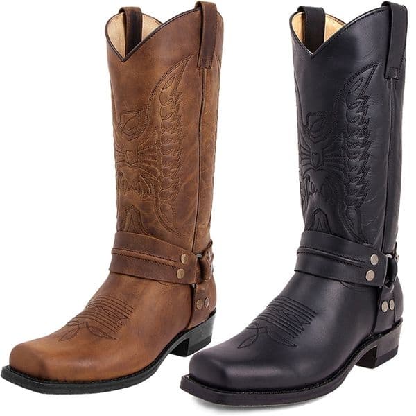 2026 Western Cowboy Boots Black Brown Faux Leather Winter Shoes Retro Men Boots Embroidered Men Mid-calf Boots Size 48 Botas 260420
