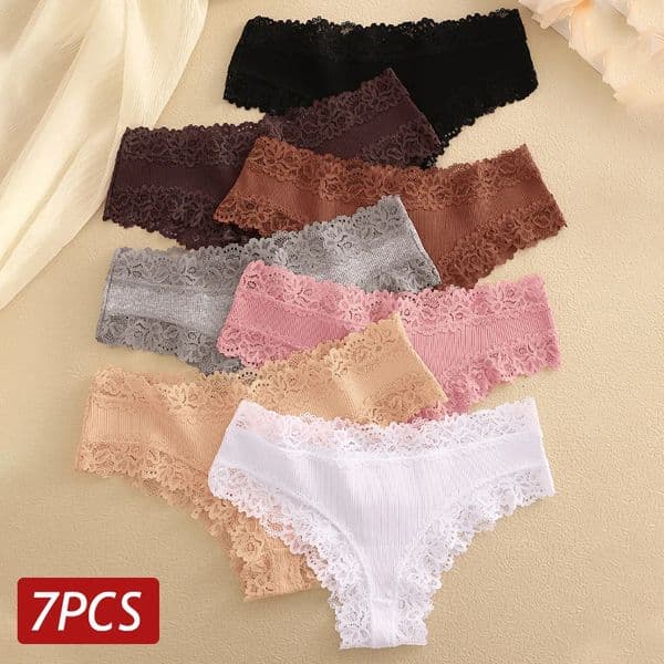7PCSSet Women Sexy Lace Panties Seamless Cotton Brazilian Panties Girls Breathable Sexy Low Rise Underwear Female Soft Lingerie 260420