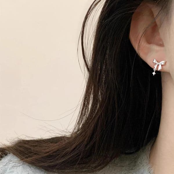 Earrings For Women S925 Silver Bowknot Star Niche Stylish Ear Care Jewelry