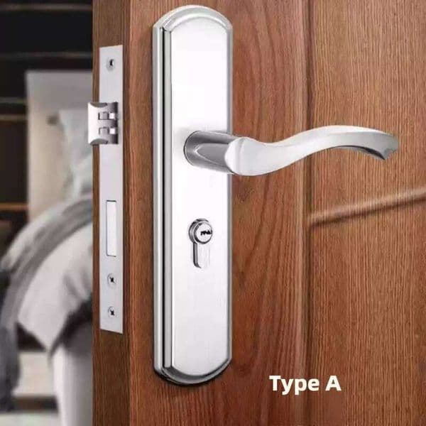 Universal Stainless Steel Indoor Lock Adjustable Wooden Door Handle for Bedroom Security Tamper-Free Household Safety 26Y0421