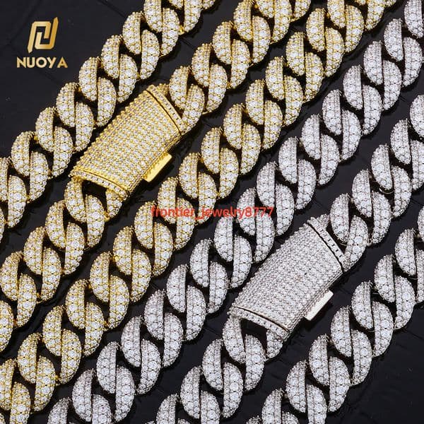 NUOYA Hip Hop Jewelry 925 Silver Cuban Link Chain Necklace Micro Pave Sparkling Moissanite Personalized Custom Gift for Women