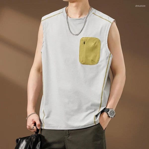 Men's Tank Tops Casual Top Chic Patchwork Sleeveless Tshirt Breathable Summer Streetwear Vests Male Pull On Loose Jogger Sports
