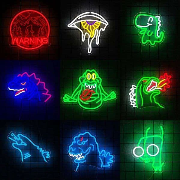 Neon Dinosaur Sign Glowing LED Monster Wall Art for Bedroom Gameroom, Bar & Man CaveChristmas Gift 26L0421