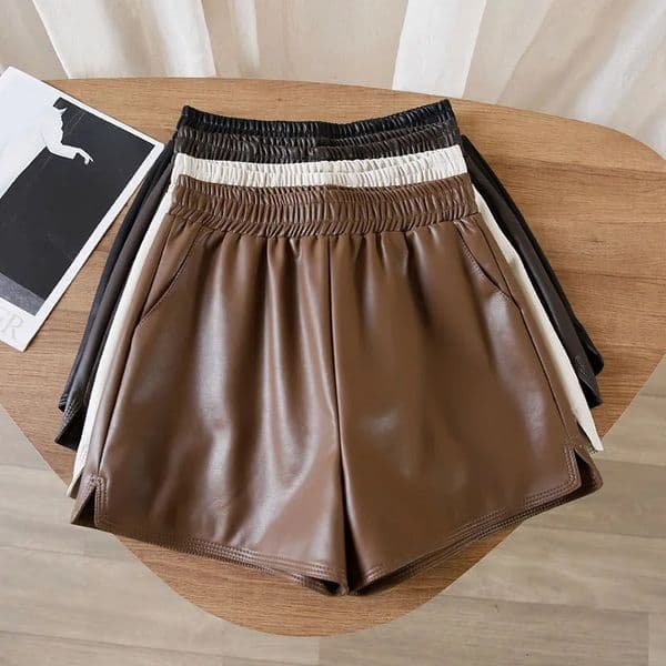 2025 Autumn Winter Womens HighWaisted Slimming PU Leather Black ALine Pants Loose WideFitting Boots OverSized Shorts 260416