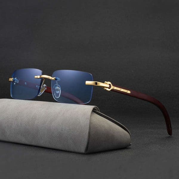 2026 New Fashion For Men New Frameless Wooden Leg Slingshot Optical Frame Sunglasses Designer
