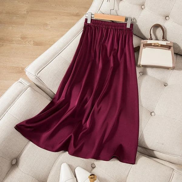Women Skirt 93 Mulberry Silk 7 Spandex Purple Red Color Kneelength A Line 2026 Summer QQ043 260421