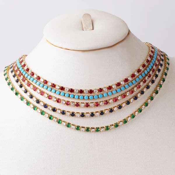 Bridal Fashion Hip Hop Rainbow Zircon Crystal Necklace Gold Silver Color Tennis Chain Necklace For Women Party Jewelry Gift260421