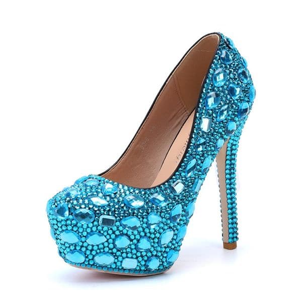 14CM High Heel Autumn Low-top Viscose Dress Shoes Thin Heel Blue Banquet Round Head Solid Color High Heel Wedding Shoes