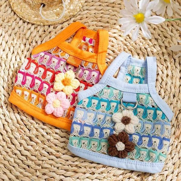 Pet Clothing for Dogs in Spring Including Hollow-out Floral Dresses Dog Collars Cat Vests and Pet Skirts Puppy Clothes L260528