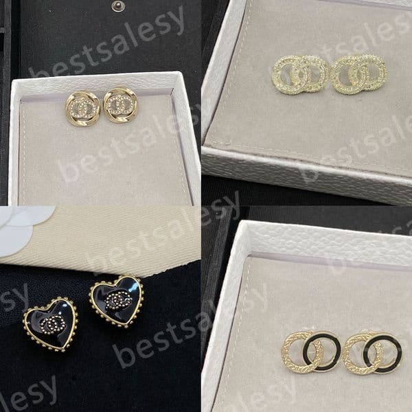 Designer Earrings Double Letter Stud Gold Brass Copper Stamp Earring Crystal Fashion Women Wedding Party Jewelry Accessories