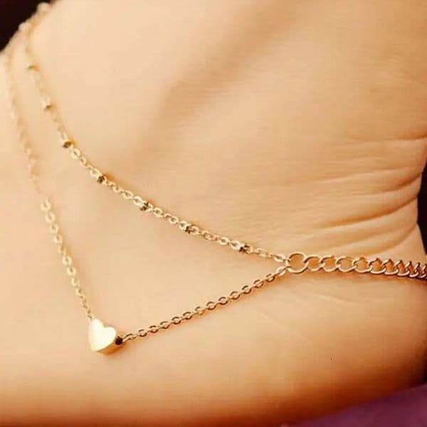 Japan And South Korea Fashion Double Love Heart Beach Anklet Steel Heart Gift Anklets For Women Barefoot Sandals Halhal 260428