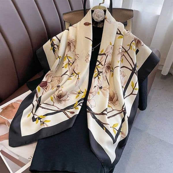 Womens Printed Hijab Large Scarf 90cm Simulation Silk Scarf Fashion Floral Pattern Scarf Shawl Thin Wrap Headscarf L260523