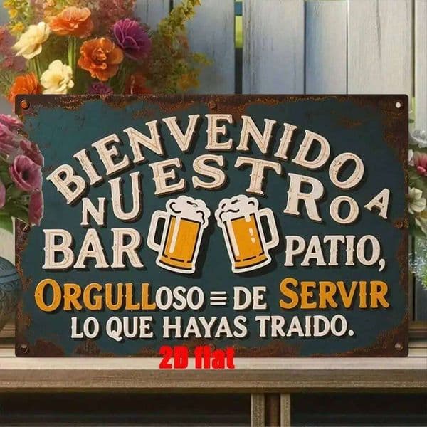 Metal Sign Spanish Wall Art 2D Flat Iron Plaque for Backyard Bar Garden Patio 26L0422