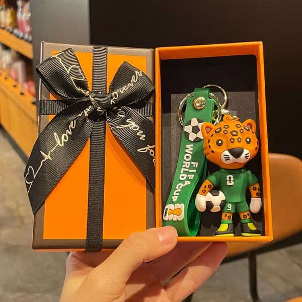 World Cup Mascot Trophy Keychain with Gift Box Gift Bag Holiday Celebration Supplies Gift High-end Pendant