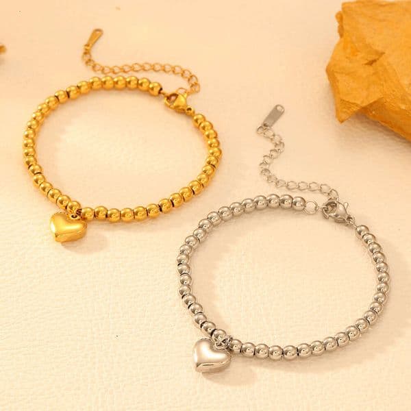 Non-Fading Titanium Niche Hand Jewelry Valentine's Day Gift Stainless Pattern Steel Bead Heart Pull Bracelet For Women