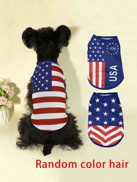 1pc Dog Usa Flag Print Tank Top Breathable Pet Vest For Puppy Cats Patriotic 4Th Of July Style Lightweight Quick Dry Dog Clothes L260528
