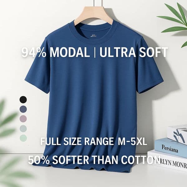 94 Modal 6 Spandex Summer Short Sleeve T-shirt Men Crew Neck Solid Color Casual Underwear High Quality Mens Clothing 260421