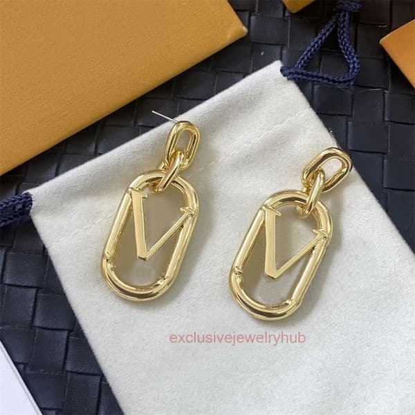 Louise lousi lvness lvs earring Gold Toned Drop Earrings Geometric Link Letter Detail Delicate Daily Stylish Jewelry Gift For Her And Fashionable Accessory