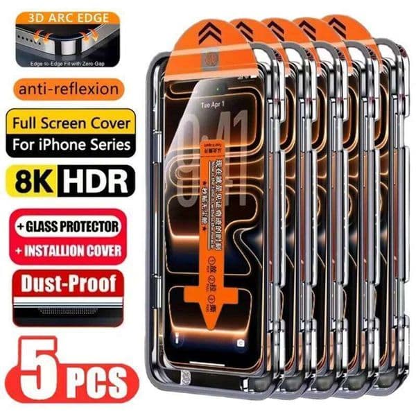 5PCS Easy Install HD Screen Protector For iPhone 17 16 13 Pro Max 11 15 14 16e 12 Mini XR X Xs 7 8 Plus Air Tempered Glass 26L0422