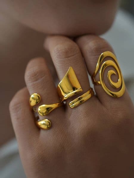 Fashion Stainless Steel Waterproof Open Ring Personality Charms PVD Real Gold 18K Plated Trendy Vacation Jewelry for Women 2025