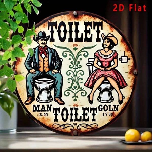 VintCowboyToiletSign 1pc Vintage Aluminum Toilet Sign - 2D Flat Rustic Decor, "TOILET"/"for Man Toilet" Design 26L0422