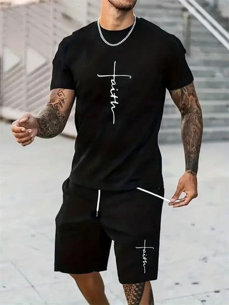 Mens T Shirt Shorts Set Fashion Cross Printed Short Sleeve Two Pieces Oversized Outdoor Beach Sports Plus Size Suit 260420BANJIA