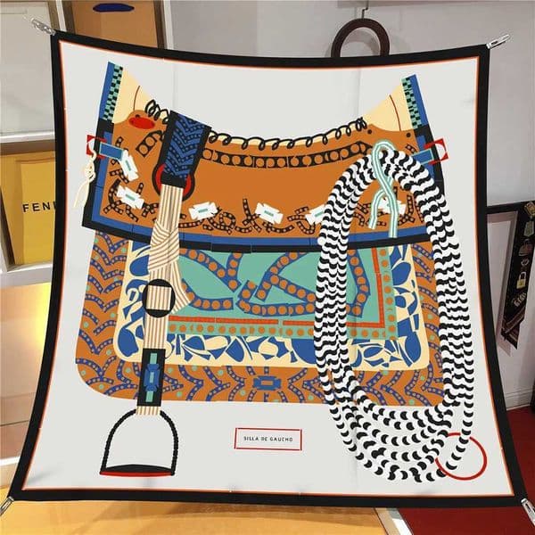 New 90cm Twill Silk Scarf Shawl Luxury Brand Saddle Print Square Scarves Women Hijabs Bandana Foulard Neckerchief Head Scarves L260523