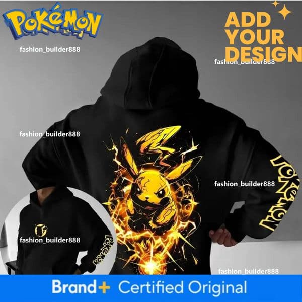 Men's New Anime Pokemon Pikachu Front And Rear Printed Hoodie Top Men's And Women's Autumn/Winter Harajuku Casual Trendy Sweater