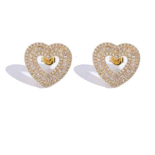 European And American Hip-Hop Heart-Shaped Earrings, Popular Zircon Hollow Heart Foreign Trade, High-End Ins-Style Earrings For Women