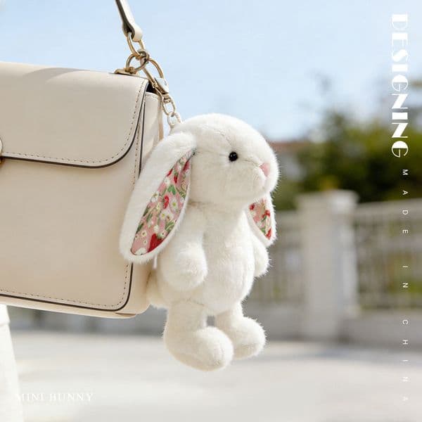 Cream Bunny Bag Charm Rabbit Cream Floral Key Chain