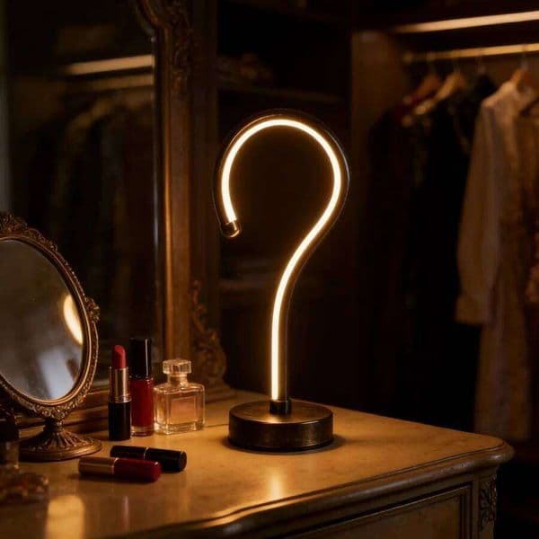 1PC Vintage Question Mark LED Table Lamp, Industrial Rustic Bedside Night Light for Bedroom, Living Room & Home Office Decor